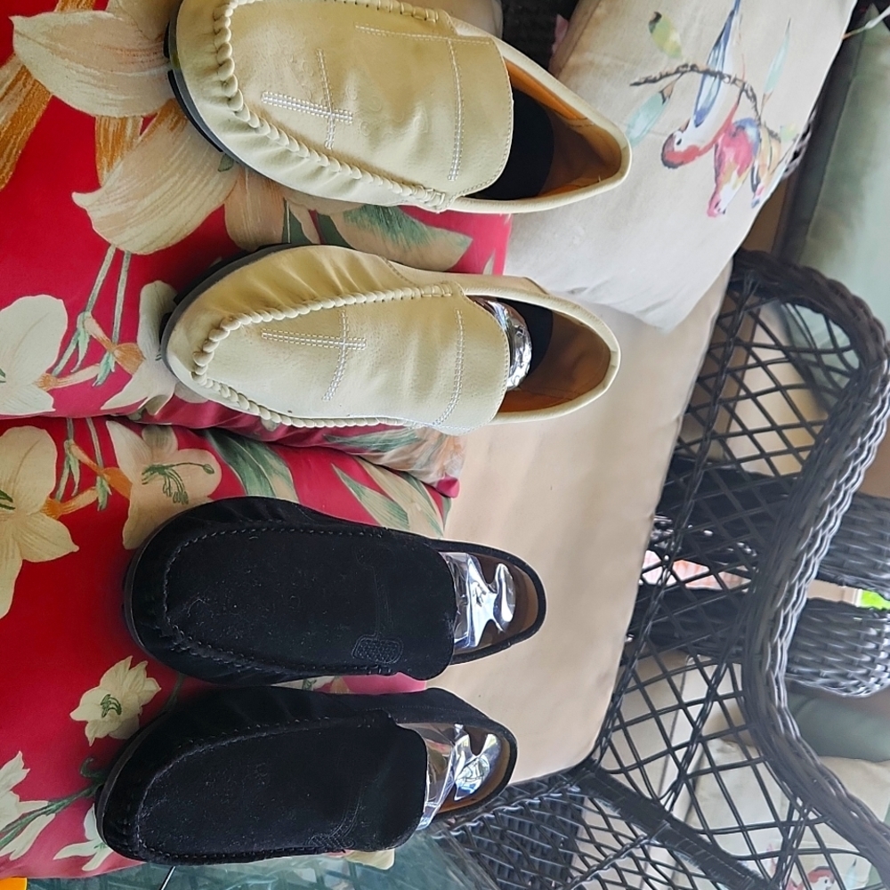 Two pair side drivers shoes size 12 never worn black & Beige